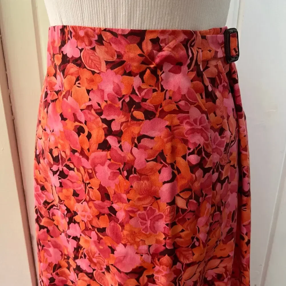 Vintage 90s Talbots Pink Floral Midi Skirt 12P Made In USA